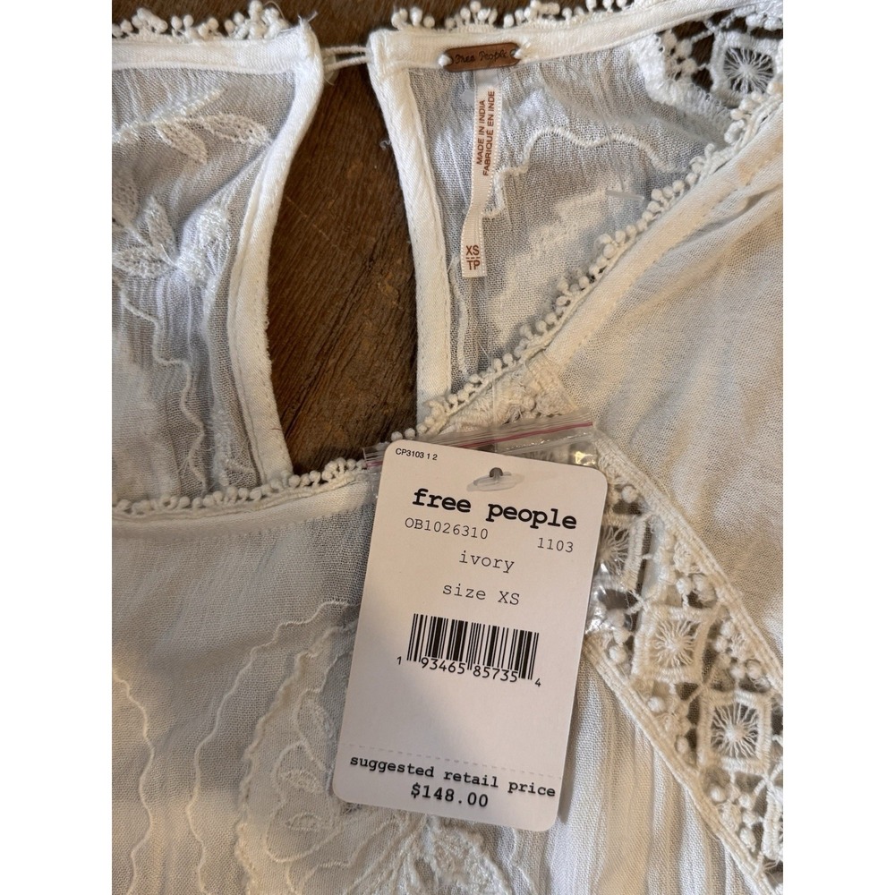 Free People Wildflower Embroidered Boho Lace Mini Dress Ivory XS - Picture 10 of 14